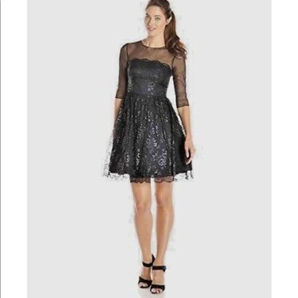JS Boutique BLACK LACE DRESS WITH FLARE 10 - Picture 1 of 11
